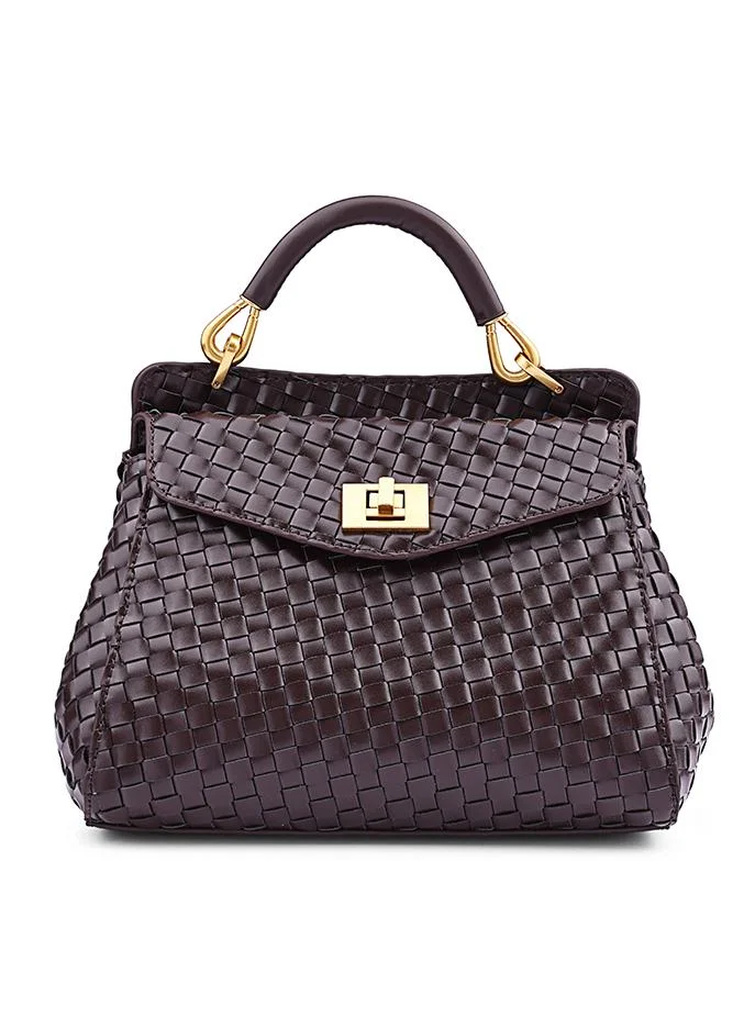 كابلي Women’s Woven Top Handle Bag with Turn-Lock Closure